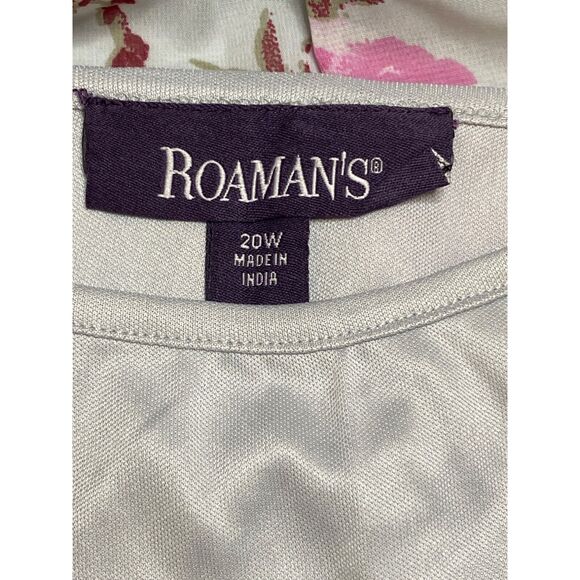 New Roaman's 2 Pcs Tunic Blouse Set Sz 20 Pearl Grey Blooming Rose Button Front - Picture 10 of 14